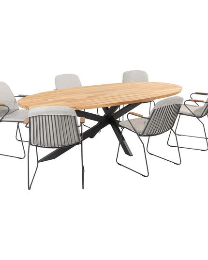 4 Seasons Outdoor Veneto dining antraciet + Taste 4SO Prado teak tafel ovaal 240 cm