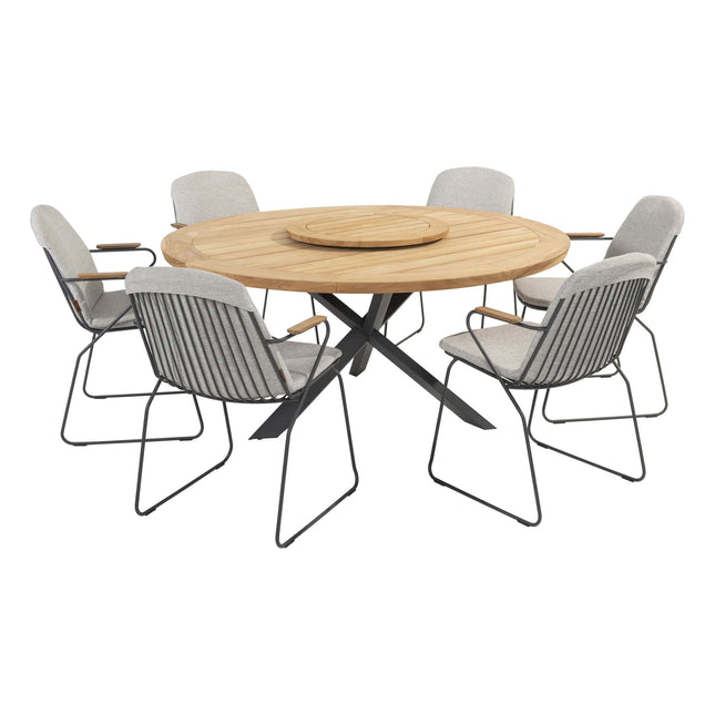 4 Seasons Outdoor Veneto Dining Anthrazit + Geschmack 4SO Prado Teak Tabelle 160 Ø CM + Lazy Susan