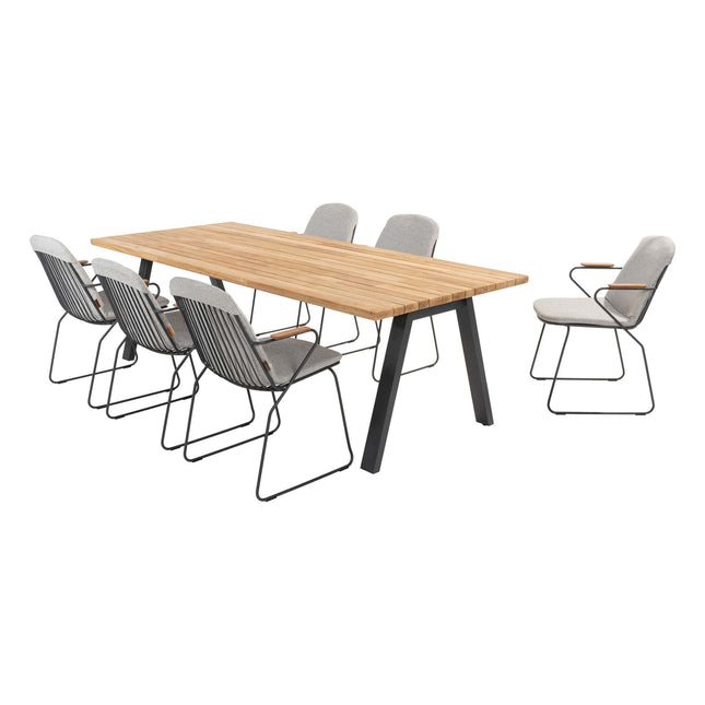4 Seasons Outdoor Veneto dining antraciet + Taste 4SO Ambassador teak tafel 240 x 100 cm