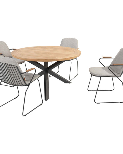 4 Seasons Outdoor Veneto dining antraciet + Taste 4SO Prado teak tafel 130 Ø cm