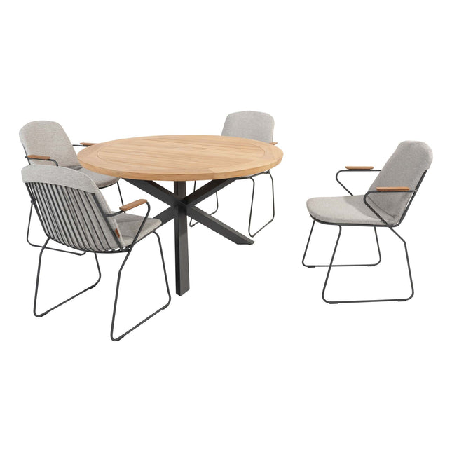 4 Seasons Outdoor Veneto Dining Anthrazit + Geschmack 4SO Prado Teak Tabelle 130 Ø CM