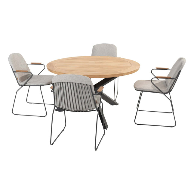 4 Seasons Outdoor Veneto Dining Anthrazit + Geschmack 4SO Prado Teak Tabelle 130 Ø CM