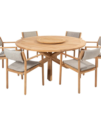 4 Seasons Outdoor Levi stapelbare dining + Taste 4SO Prado teak tafel 160 Ø cm