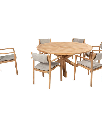 4 Seasons Outdoor Levi stapelbare dining + Taste 4SO Prado teak tafel 160 Ø cm