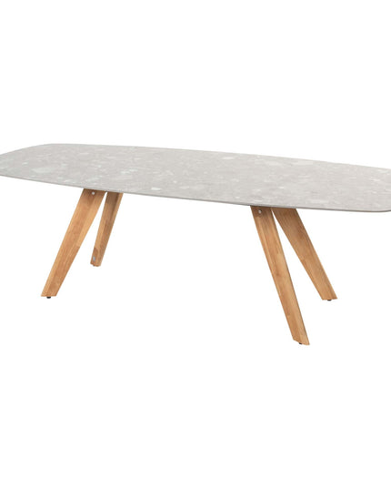 4 Seasons Outdoor Levi Stapelbares Essen + Montana Tisch Fass Keramik Terrazzo 240 cm Teak -Chassis