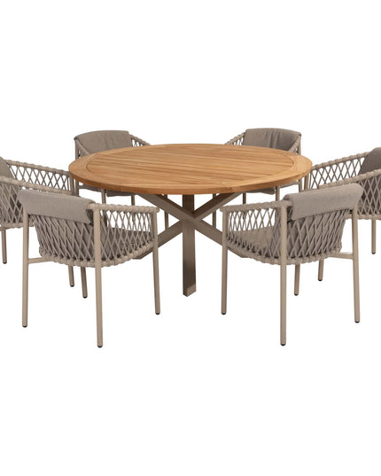 4 Seasons Outdoor Allora dining stoel latte + Taste 4SO Prado teak tafel 160 Ø cm latte onderstel