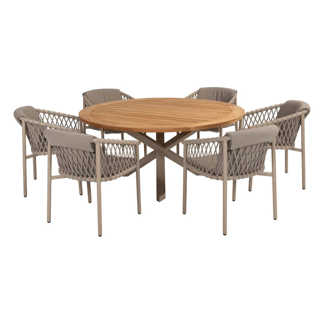 4 Seasons Outdoor Allora Essstuhl Latte + Geschmack 4SO Prado Teak Tabelle 160 Ø CM Latte Basis