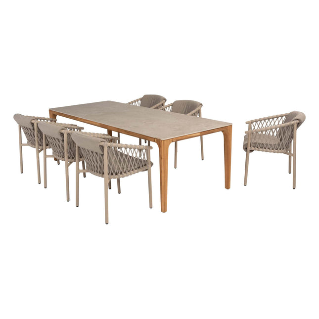 4 Seasons Outdoor Allora Essstuhl Latte + Geschmack 4SO Liam Tisch mit Keramikblatt 240 cm