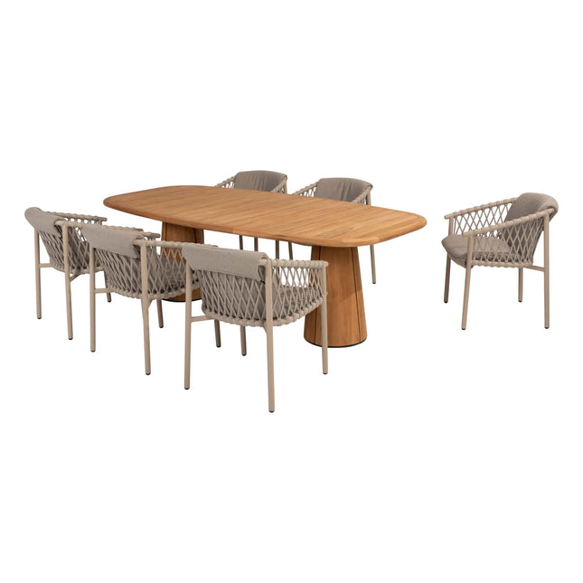 4 Seasons Outdoor Allora Essstuhl Latte + Geschmack 4SO Capri Tisch-Fass-Form-Teak 240 cm