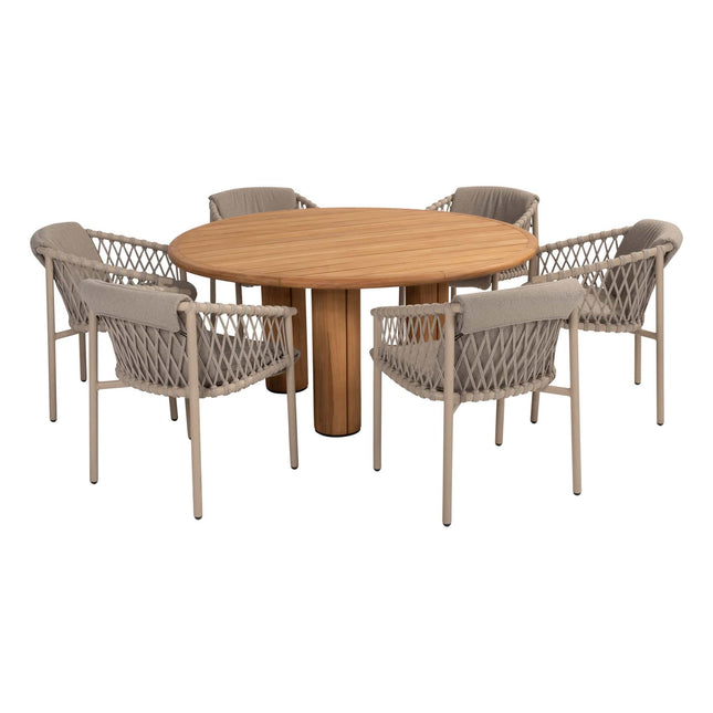 4 Seasons Outdoor Allora Essstuhl Latte + Geschmack 4SO Korsica Tisch Teak 160 Ø CM