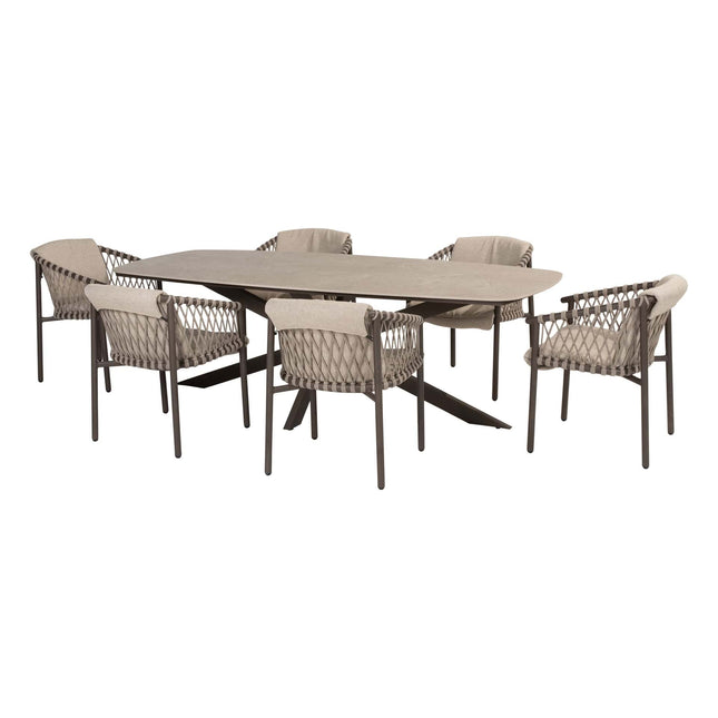 4 Seasons Outdoor Allora Essstuhl Terre + Geschmack 4SO Prado Tisch mit Keramik -Tisch -Top Barrel Terre 240 cm