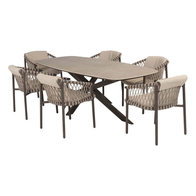 4 Seasons Outdoor Allora Essstuhl Terre + Geschmack 4SO Prado Tisch mit Keramik -Tisch -Top Barrel Terre 240 cm