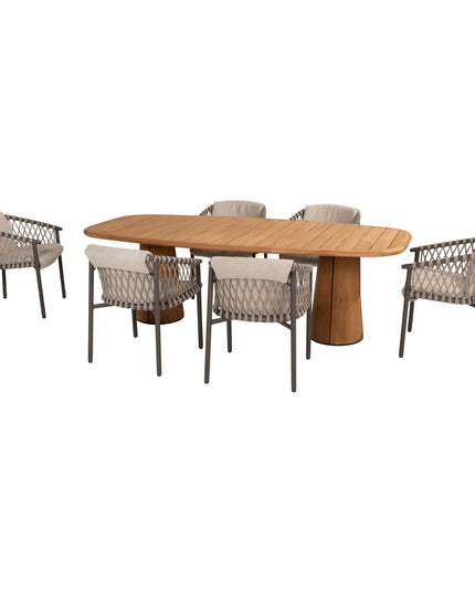 4 Seasons Outdoor Allora dining stoel terre + Taste 4SO Capri tafel barrel-vorm teak 240 cm