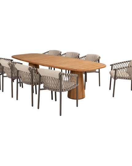 4 Seasons Outdoor Allora dining stoel terre + Taste 4SO Capri tafel barrel-vorm teak 240 cm
