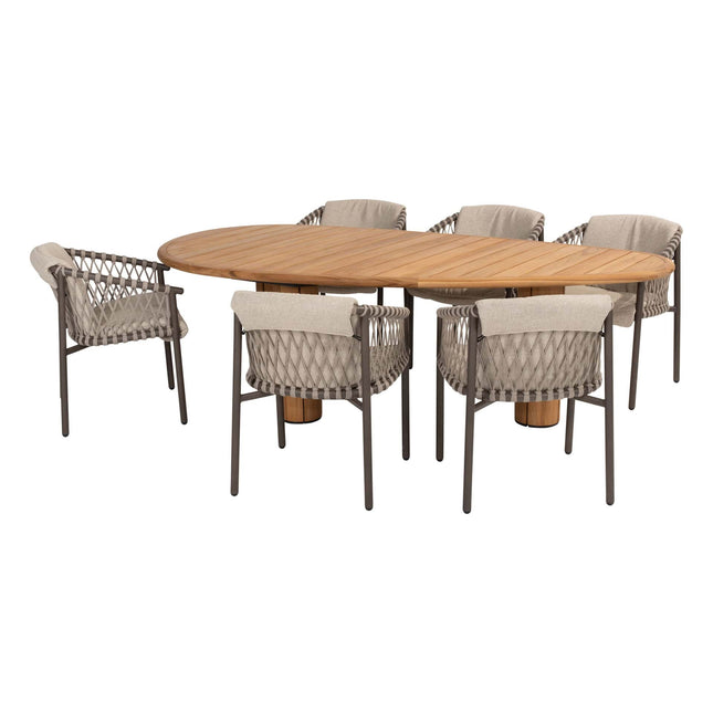 4 Seasons Outdoor Allora Essstuhl Terre + Geschmack 4SO Korsica Tisch Kieselform Teak 240 cm