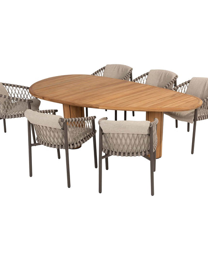 4 Seasons Outdoor Allora dining stoel terre + Taste 4SO Corsica tafel kiezel-vorm teak 240 cm