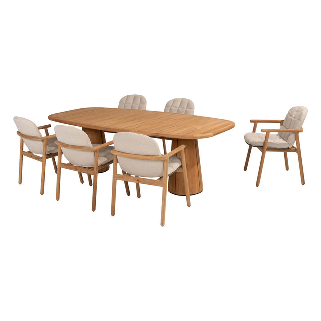 4 Seasons Outdoor Samos Essstuhl + Geschmack 4SO Capri Tisch-Fass-Form-Teak 240 cm