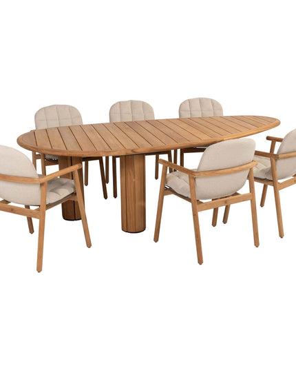 4 Seasons Outdoor Samos Essstuhl + Geschmack 4SO Corsica Tisch Kieselform Teak 240 cm