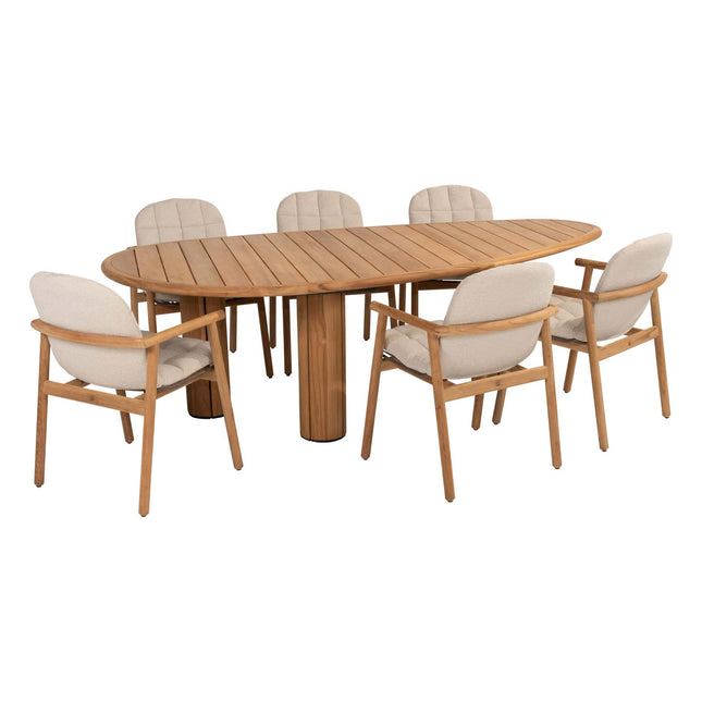 4 Seasons Outdoor Samos Essstuhl + Geschmack 4SO Corsica Tisch Kieselform Teak 240 cm