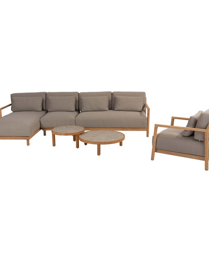 4 Seasons Outdoor Marie chaise lounge bank + center + loungestoel + Finn salontafels keramiek