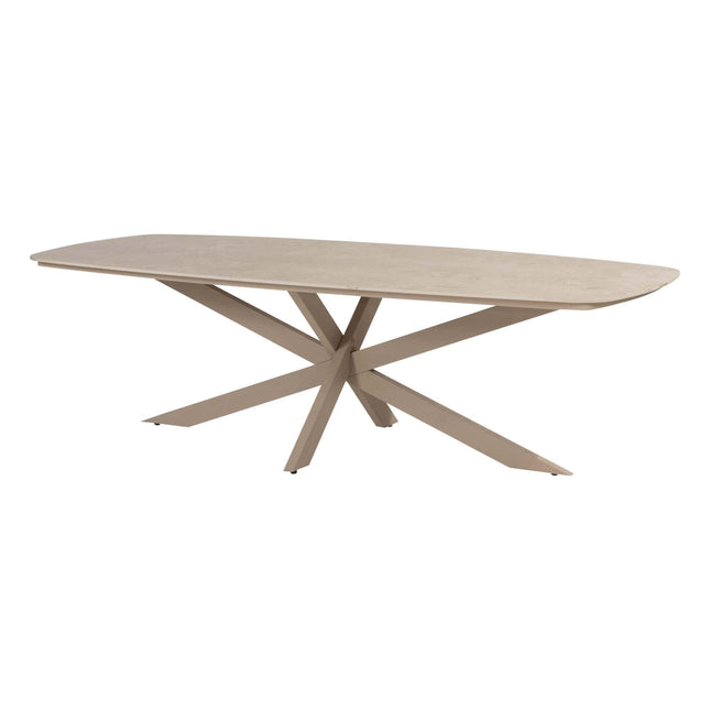 Taste 4SO Puglia low dining stoel + 4 Seasons Outdoor Nevada low dining tafel barrel 250 cm latte