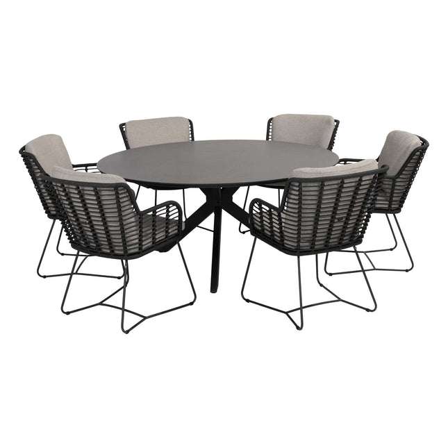 4 Seasons Outdoor Fabrice Essstuhl Anthrazit + Locarno Tisch HPL Schiefer Anthrazit 160 Ø CM