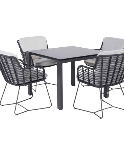 4 Seasons Outdoor Fabrice Essanthrazit + Goa Tisch HPL Slate Anthrazit 95 × 95 cm