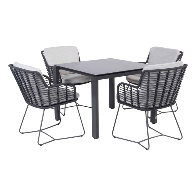 4 Seasons Outdoor Fabrice Essanthrazit + Goa Tisch HPL Slate Anthrazit 95 × 95 cm