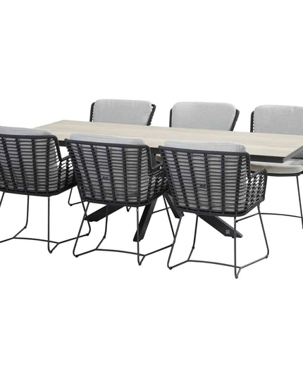 4 Seasons Outdoor Fabrice Essanthrazit + Minerva -Tisch mit HPL Blattholz Look 220 cm