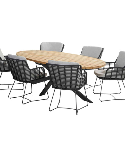 4 Seasons Outdoor Fabrice Dining Anthrazit + Geschmack 4SO Prado Teaktisch Ellips 240 cm