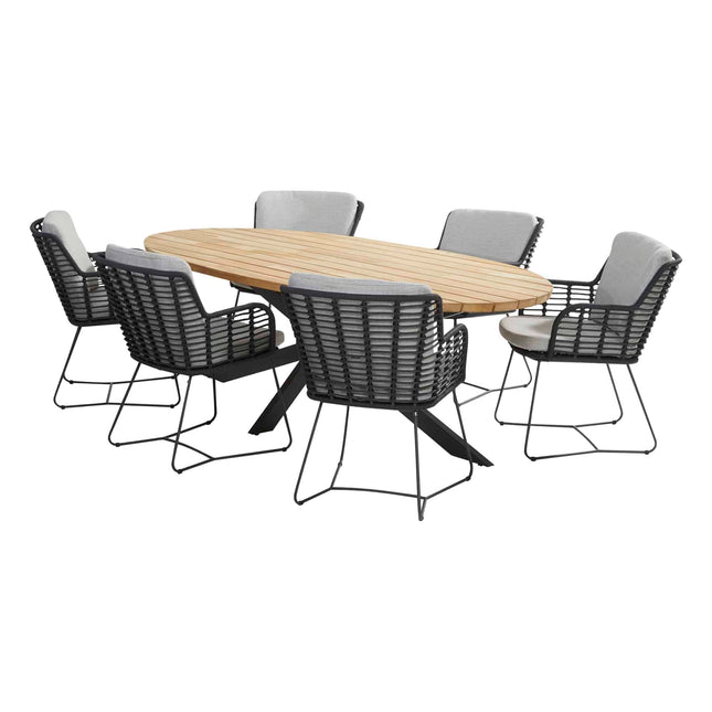 4 Seasons Outdoor Fabrice Dining Anthrazit + Geschmack 4SO Prado Teaktisch Ellips 240 cm