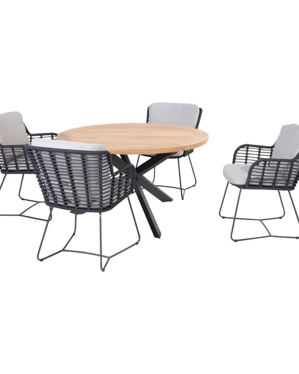 4 Seasons Outdoor Fabrice Essanthrazit + Geschmack 4SO Prado Teak Tabelle 130 Ø cm
