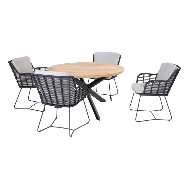 4 Seasons Outdoor Fabrice Essanthrazit + Geschmack 4SO Prado Teak Tabelle 130 Ø cm