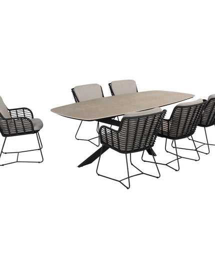 4 Seasons Outdoor Fabrice Essstuhl Anthrazit + Geschmack 4SO Prado Tisch mit Keramik -Tisch -Top -Fass -Anthrazit 240 cm