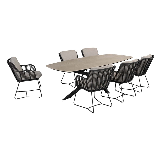 4 Seasons Outdoor Fabrice Essstuhl Anthrazit + Geschmack 4SO Prado Tisch mit Keramik -Tisch -Top -Fass -Anthrazit 240 cm