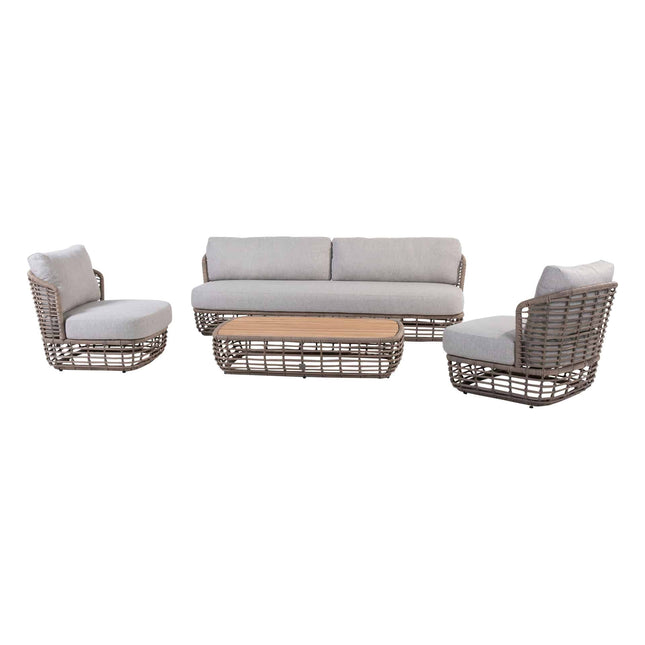 4 Seasons Outdoor Lugano salontafel met teak tafelblad 130 x 80 x 30 cm.