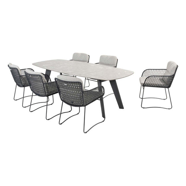 4 Seasons Outdoor Aprilla Ess Anthrazit + Montana Tisch Fass Keramik Terrazzo 240 x 103 cm