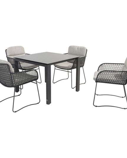 4 Seasons Outdoor Aprilla Ess Anthrazit + Goa Tisch HPL 95 cm Schiefer Anthrazit