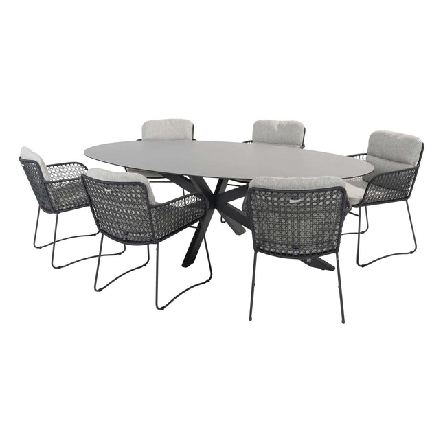 4 Seasons Outdoor Aprilla Ess Anthrazit + Privada Tisch Oval HPL Blatt 240 cm