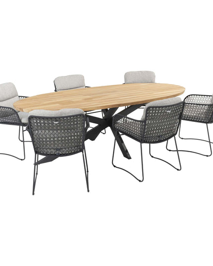 4 Seasons Outdoor Aprilla dining antraciet + Taste 4SO Prado teak tafel ovaal 240 cm