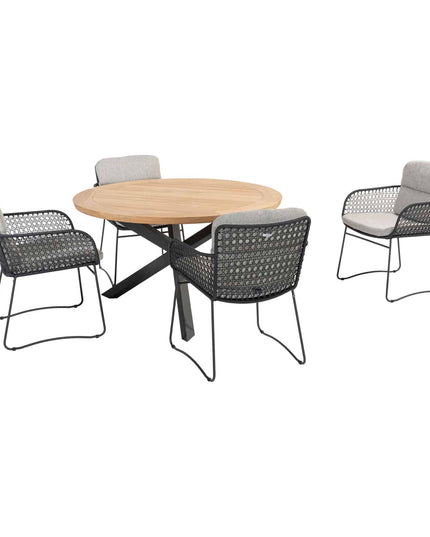 4 Seasons Outdoor Aprilla dining antraciet + Taste 4SO Prado teak tafel 130 Ø cm