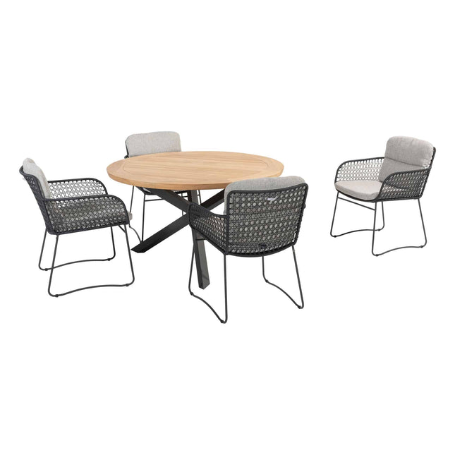 4 Seasons Outdoor Aprilla Ess Anthrazit + Geschmack 4SO Prado Teaktisch 130 Ø CM
