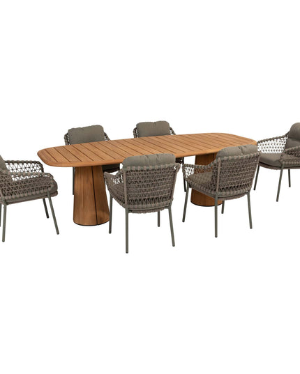 4 Seasons Outdoor Jura dining + Taste 4SO Capri tafel barrel-vorm teak 240 x 110 cm