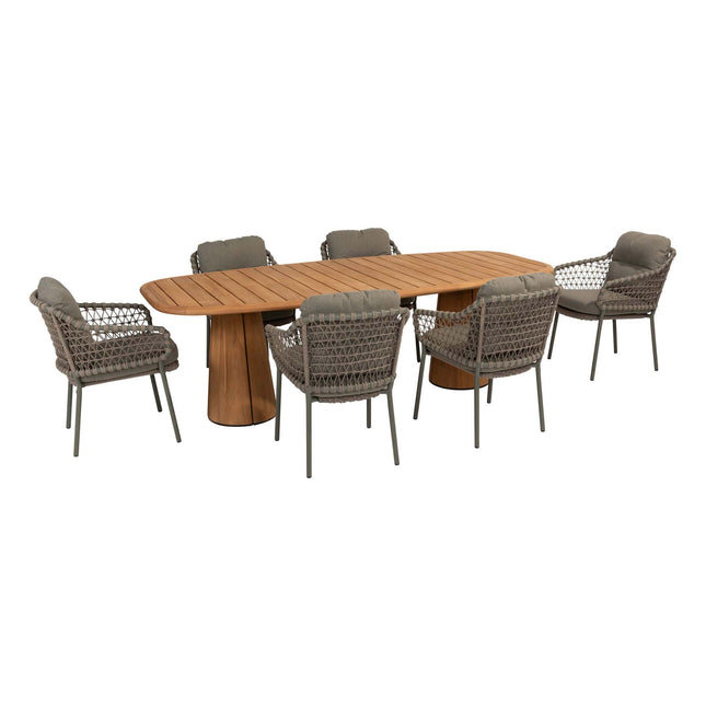 4 Seasons Outdoor Jura Dining + Geschmack 4SO Capri Tisch-Fass-Form-Teak 240 x 110 cm