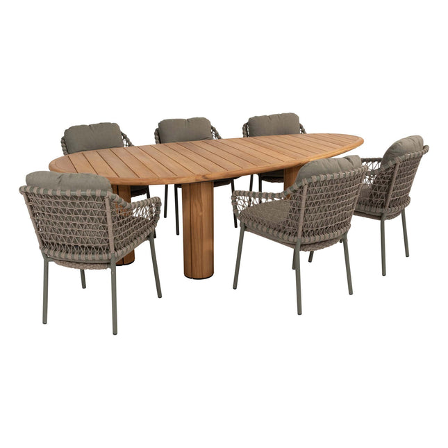 4 Seasons Outdoor Jura Dining + Geschmack 4SO Corsica Tisch Kieselform Teak 240 x 130 cm