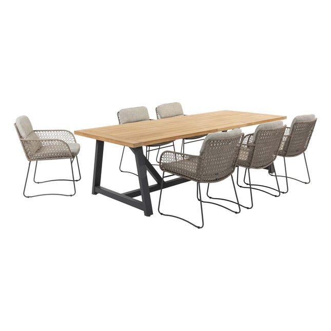 4 Seasons Outdoor Aprilla Dining rein + Geschmack 4SO Noah Teaktisch Anthrazit Basis 260 cm