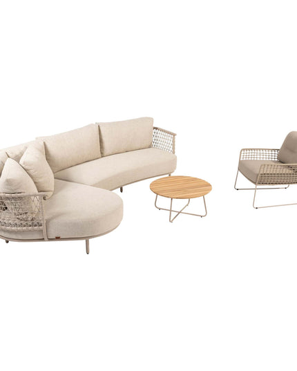 4 Seasons Outdoor Sardinia chaise lounge bank + Taste 4SO Albano lounge stoel + Verdi salontafel 73 Ø cm