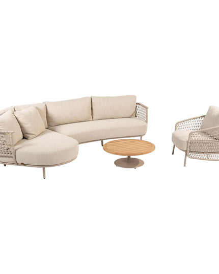 4 Seasons Outdoor Sardinia chaise lounge bank + Puccini lounge stoel + Volta salontafel 80 Ø cm