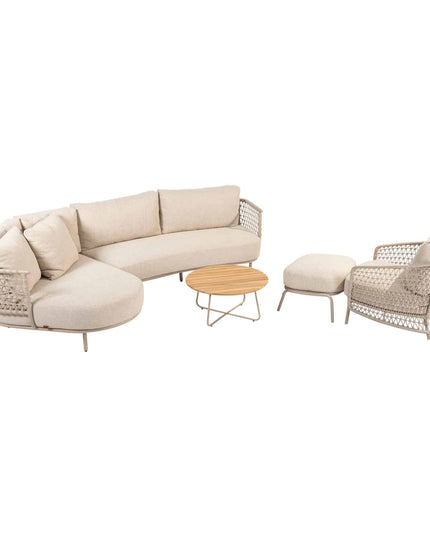 4 Seasons Outdoor Sardinia chaise lounge bank + Taste 4SO Albano lounge stoel + Verdi salontafel 73 Ø cm