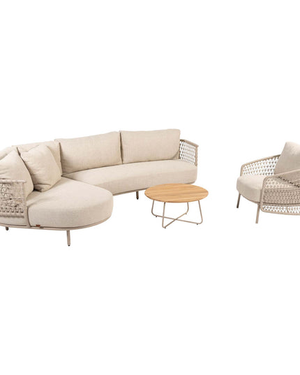 4 Seasons Outdoor Sardinia chaise lounge bank + Puccini lounge stoel + Verdi salontafel 73 Ø cm